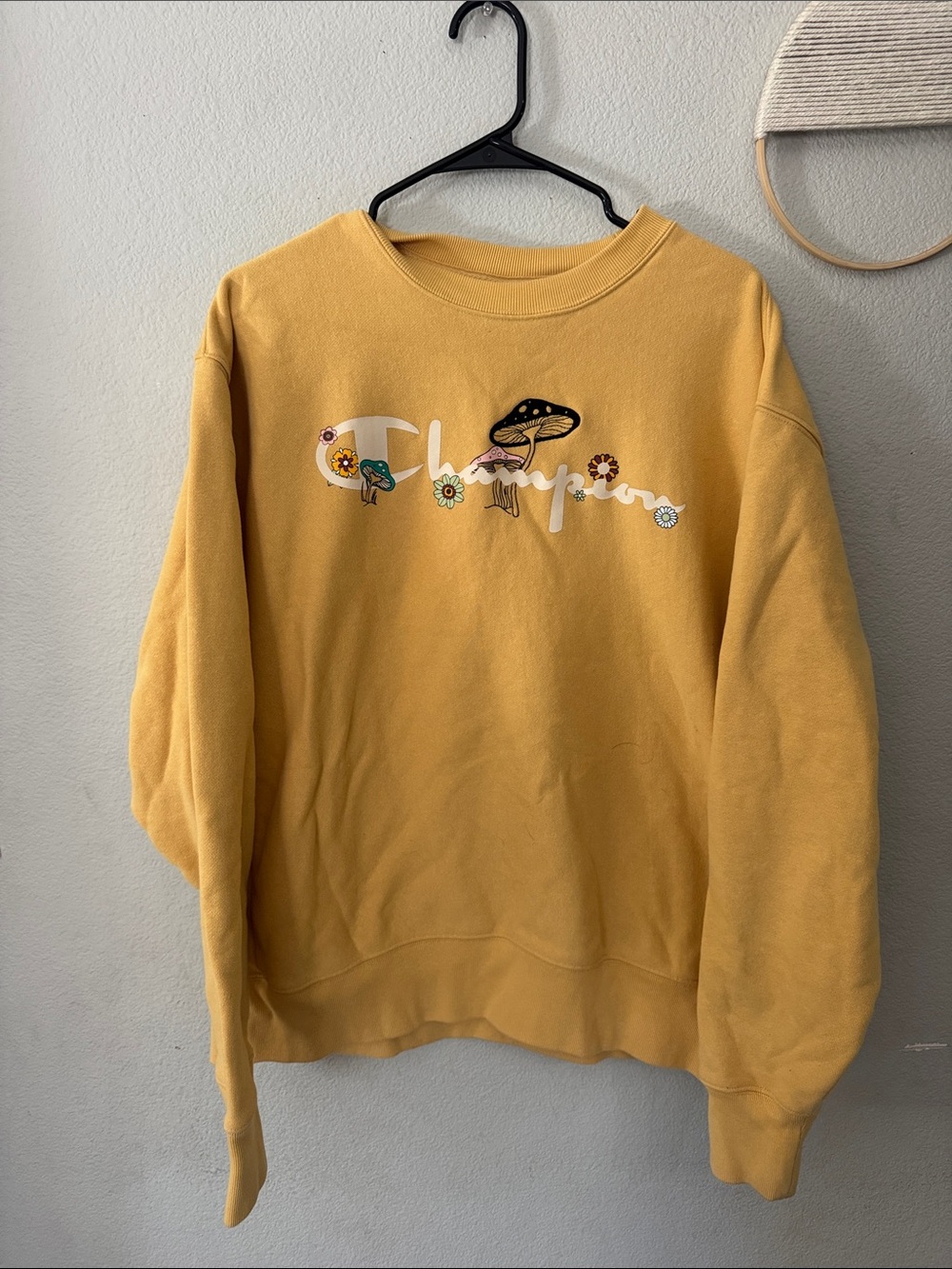 Champion Yellow Crewneck with Mushroom & Floral Logo